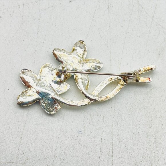 Vintage Blue Enamel Flower Brooch Rhinestone Accents Silver Tone Retro Gift - Picture 5 of 5